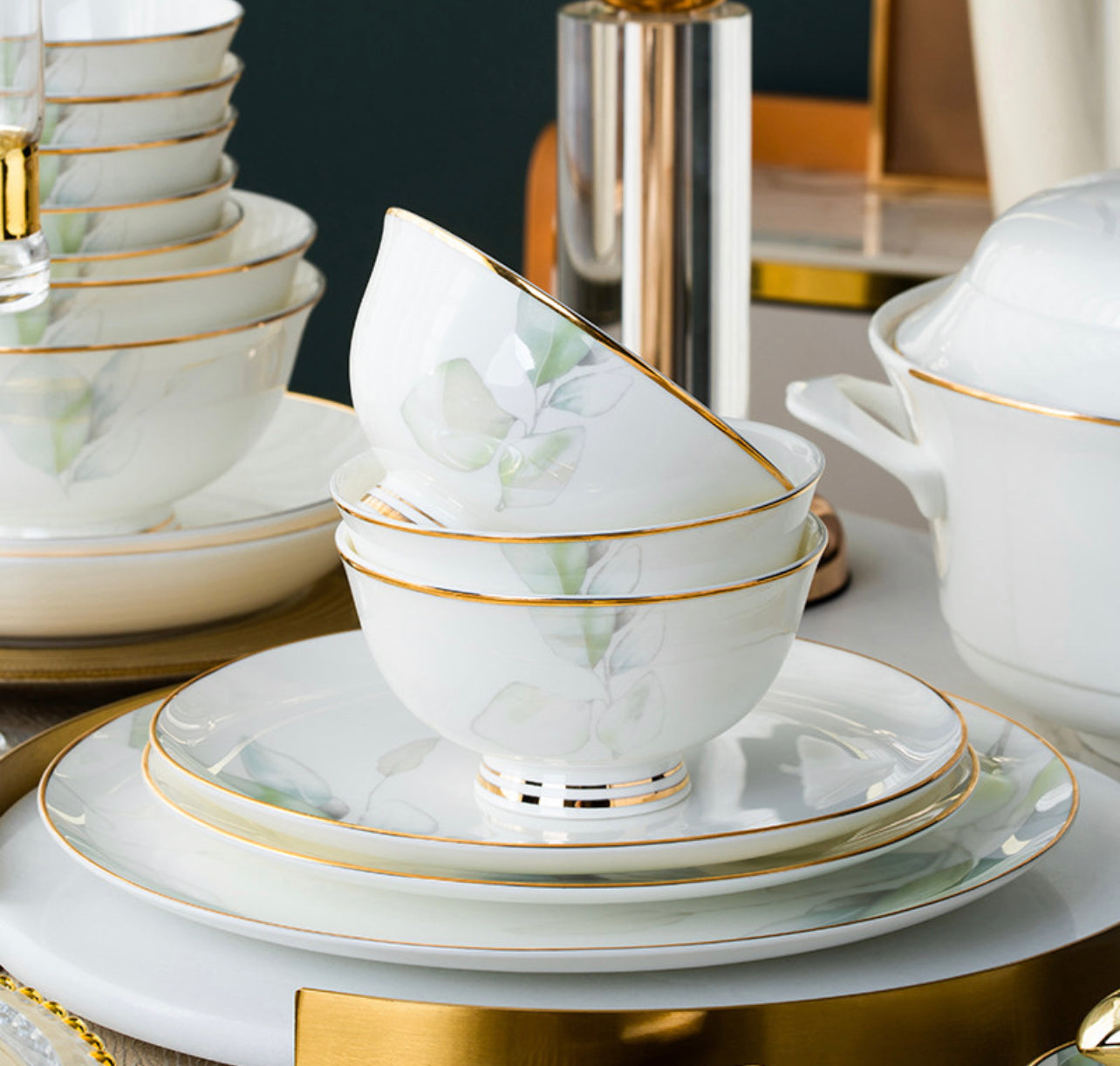 Green Leaf Bone china set