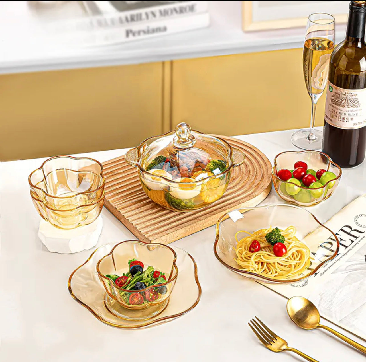 Seven piece glass breakfast set