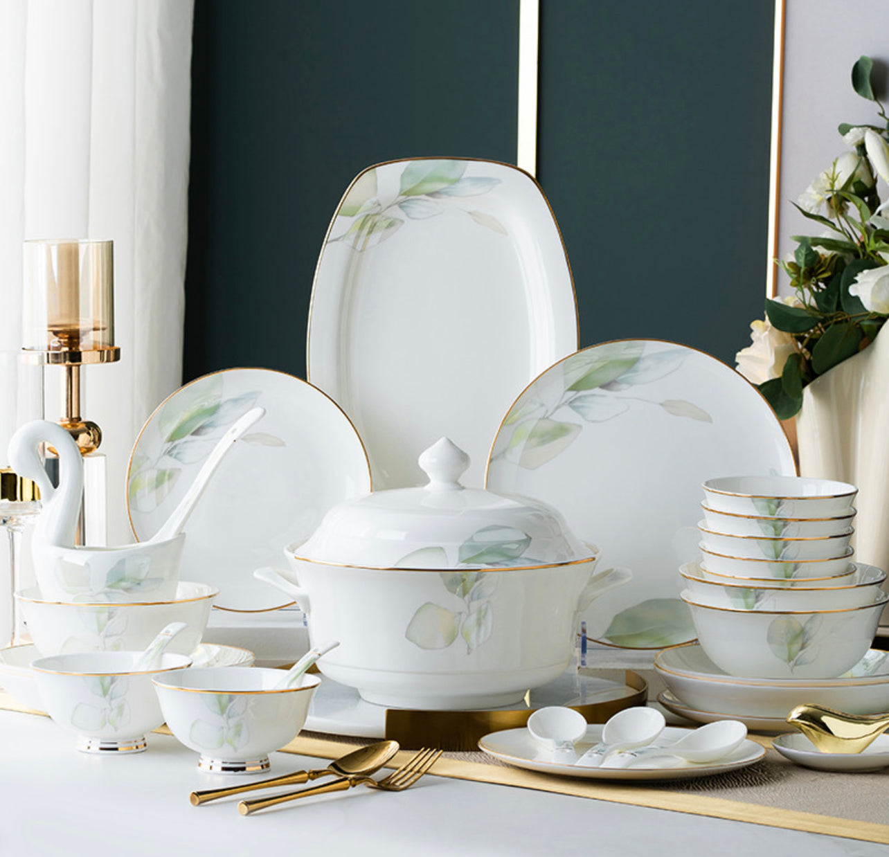 Green Leaf Bone china set