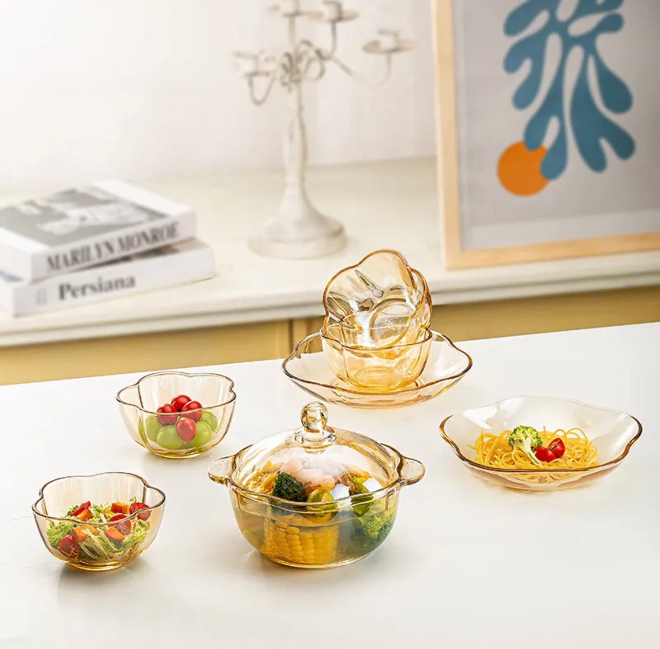 Seven piece glass breakfast set